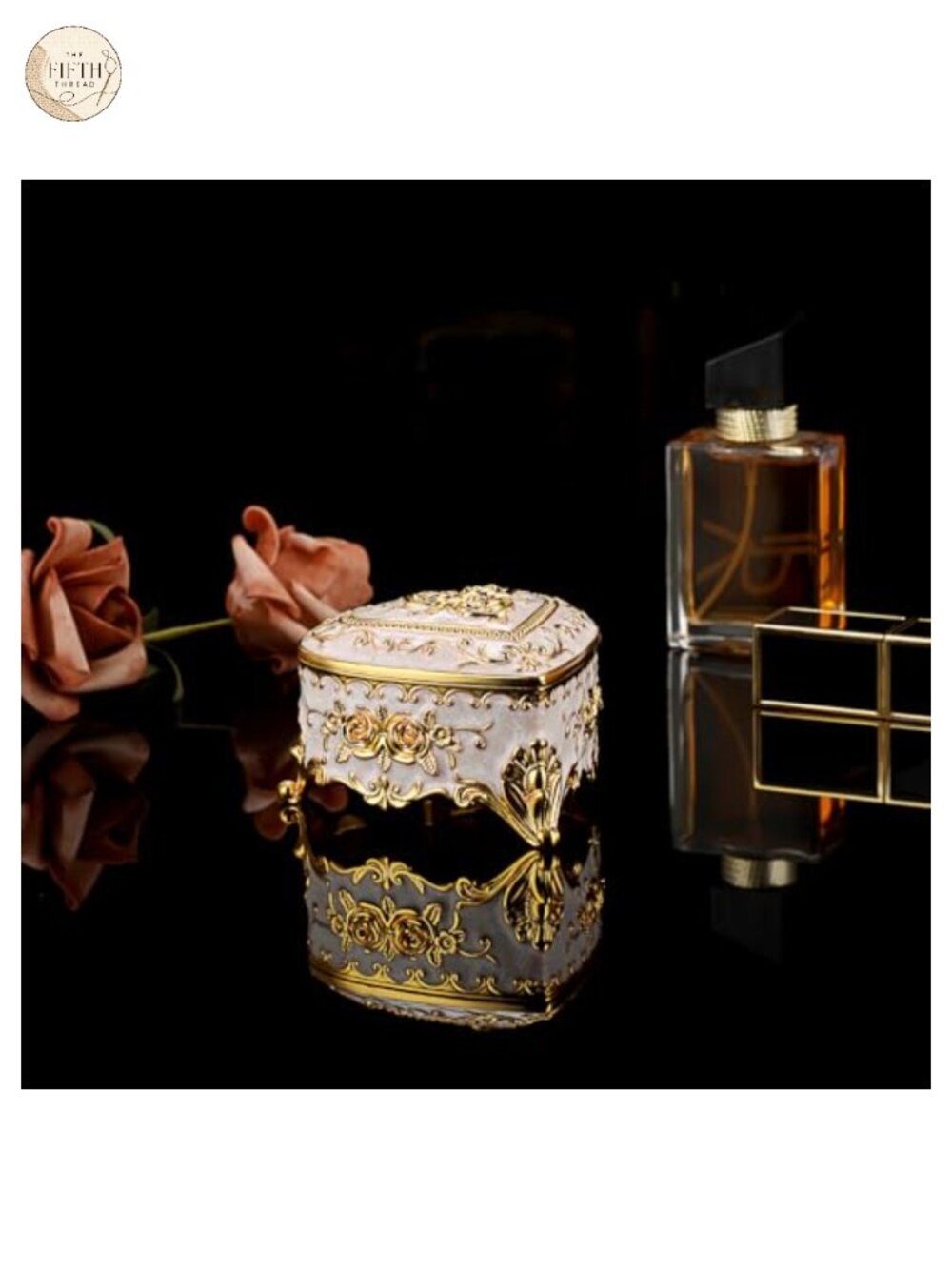 Vintage Heart Shaped Jewelry Box Zinc Alloy Rose Pattern Trinket Organizer - Picture 5 of 6